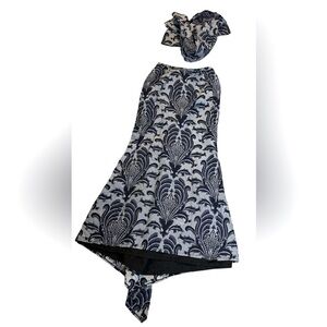 Vintage Luxury jacquard floral pattern Ankara print Fish tail maxi skirt Sz S